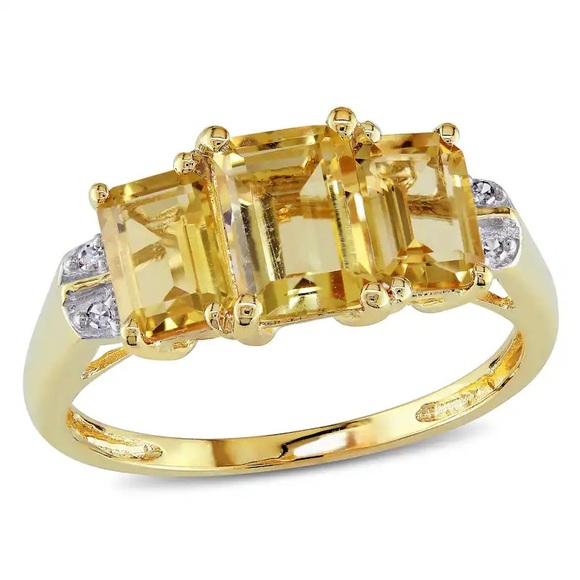 Jewelry - Miadora 10k Yellow Gold Emerald-Cut Citrine & Diamond Ring Size 7